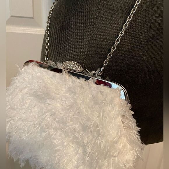 White Faux Feather Evening Bag - Picture 6 of 12